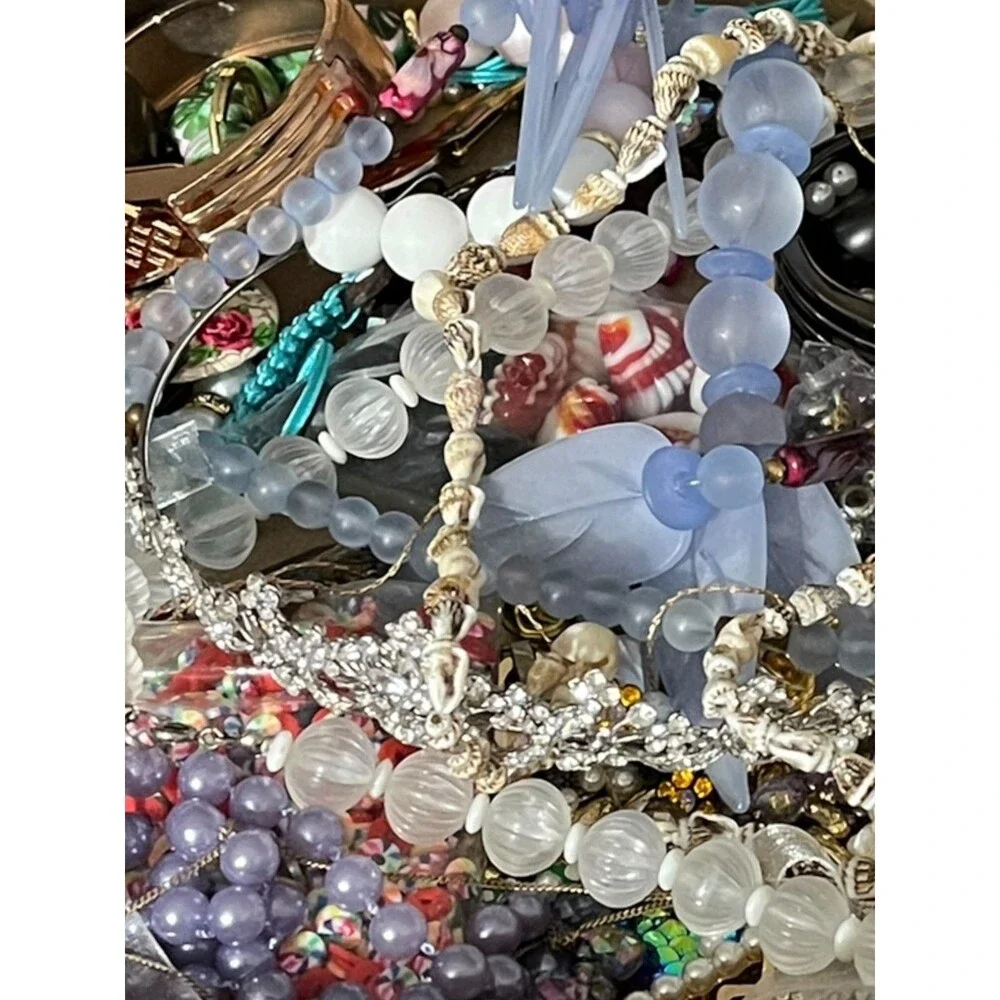 Vintage - Now Repurpose Jewelry Lot Beads Rhinestone Harvest Junk Drawer Box 3lb